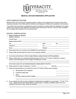 Medical Devices Insurance Application Form