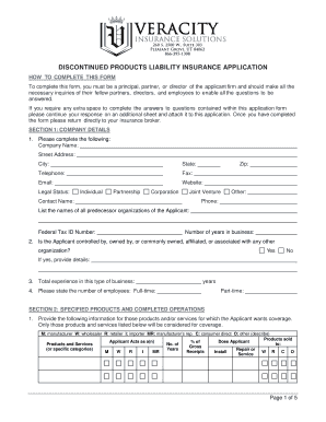 Discontinued Products Liability Insurance Application