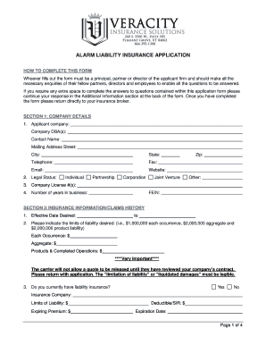 Alarm Liability Insurance Application