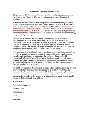 Fitness for Life Parent Contact Form