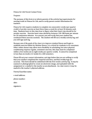 Fitness for Life Parent Contact Form