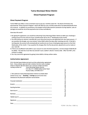 Yuima MWD Direct Payment Authorization Agreement