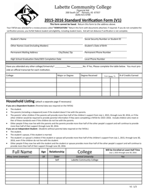 2015-2016 Standard Verification Form