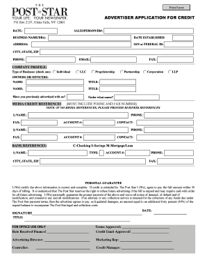 Advertiser Credit Application