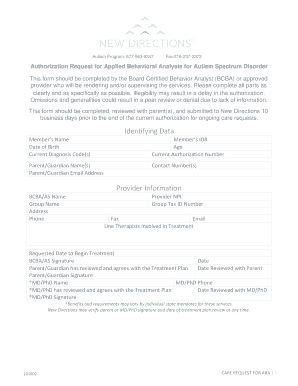 Authorization Request for Applied Behavioral Analysis for Autism Spectrum Disorder