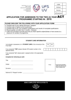University of the Free State ACT Program Application Form