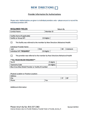 Provider Information for Authorizations