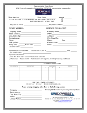 Transportation Order Form