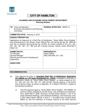 Applications for Approval of a Draft Plan of Subdivision Green Millen Shore Estates and Amendments to the Stoney Creek Official Plan and Zoning By-law No 3692-92 and City of Hamilton Zoning By-law No 05-200 for Lands Located at 310 311 321