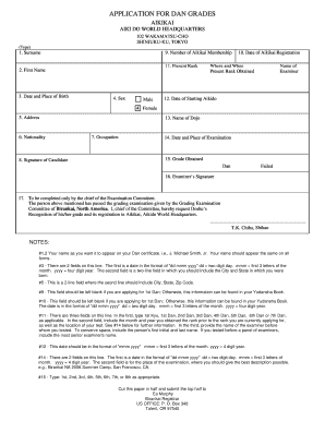 Aikido Dan Grade Application Form
