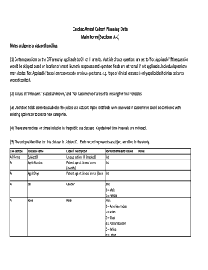 Cardiac Arrest Cohort Planning Data Main Form Sections A L - pecarn