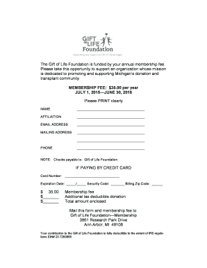 Gift of Life Foundation Membership Application