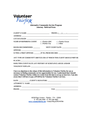 Attorney Referral Form for Community Service