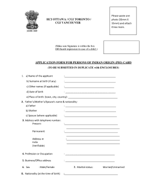 Application Form for Persons of Indian Origin (PIO) Card