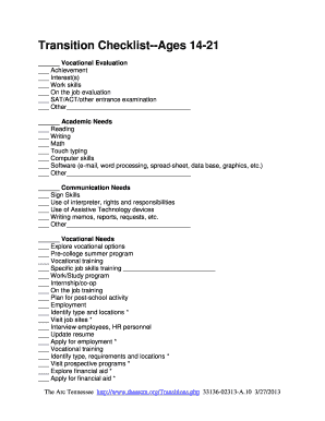 Transition Checklist for Ages 14-21