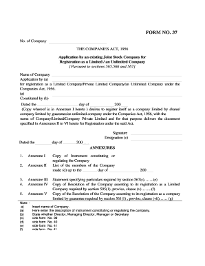 Form 37 Application for Company Registration