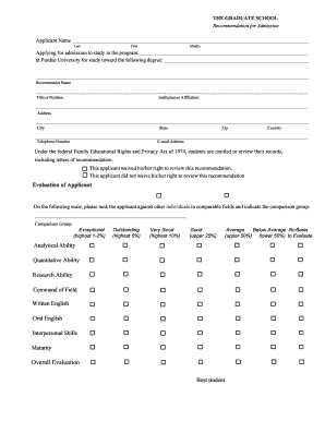 Graduate School Recommendation Form