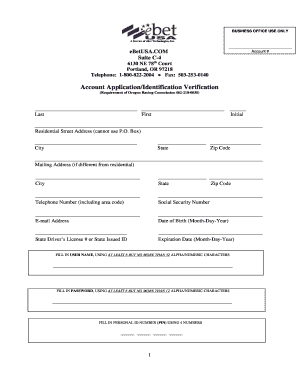 eBetUSA Account Application