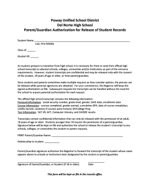 Parent Authorization for Student Records Release