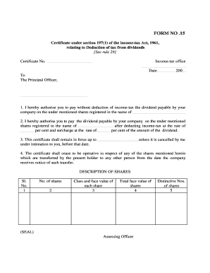 Certificate for Dividend Tax Deduction
