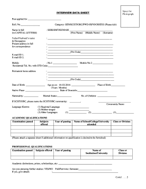 Interview Data Sheet