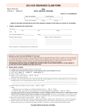 2013 ACE Insurance Claim Form
