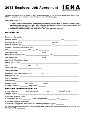 2012 Employer Job Agreement