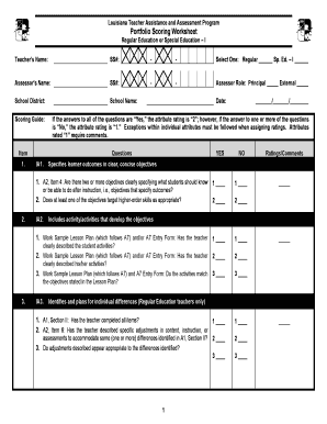 Louisiana Teacher Assessment Portfolio Scoring Worksheet