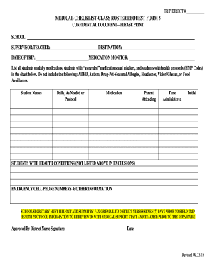 TRIP DIRECT MEDICAL CHECKLIST-CLASS ROSTER REQUEST FORM