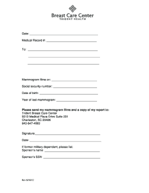 Mammogram Film Request Form