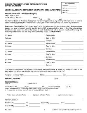 Additional Contingent Beneficiary Designation Form