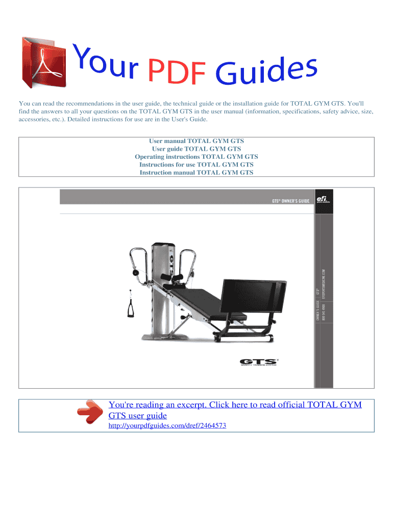 Fillable Online Operating instructions TOTAL GYM GTS User manual TOTAL