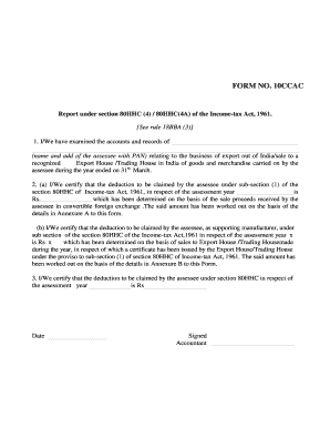 Form 10CCAC for Section 80HHC Income Tax Deduction