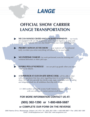 Lange Transportation Order Form