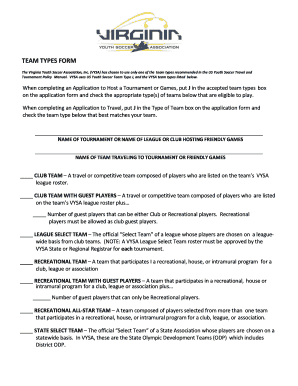 VYSA Team Types Form