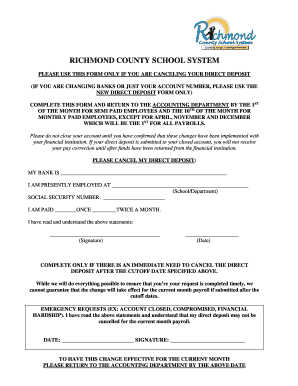 Richmond County Direct Deposit Cancellation Form