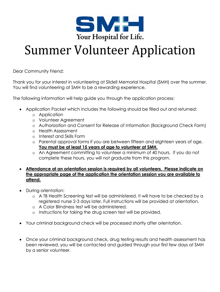tmh volunteer application Preview on Page 1
