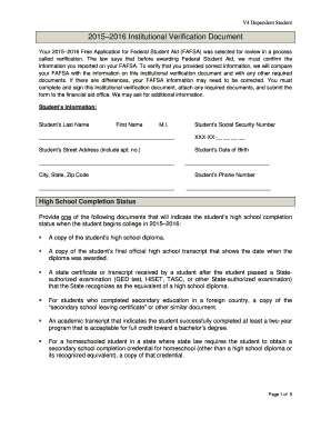 2015-2016 V4 Dependent Student Verification Document