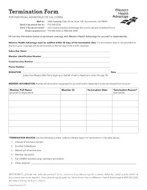 Termination Form for Individual Advantage or Cal-COBRA