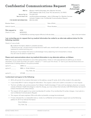 WHA Confidential Communications Request Form
