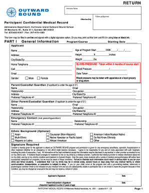 Outward Bound Participant Medical Record Form