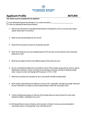 Outward Bound Applicant Profile Form