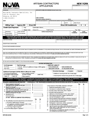 Artisan Contractors New York Application Form