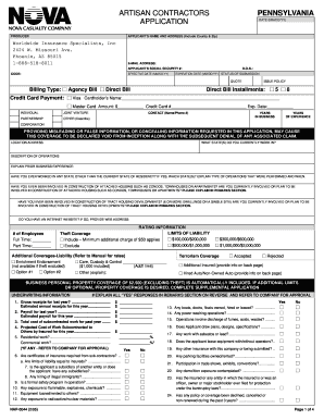 Artisan Contractors Pennsylvania Application