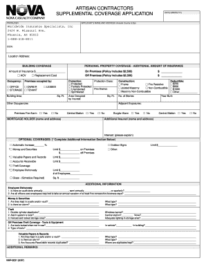 Artisan Contractors Supplemental Coverage Application