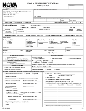 Restaurant Insurance Application Form