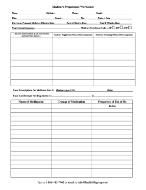 Medicare Preparation Worksheet