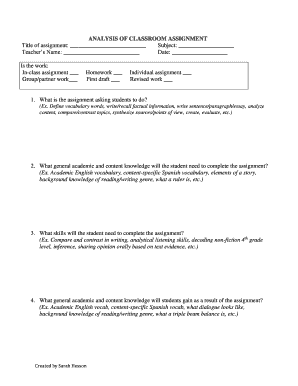 Classroom Assignment Analysis Form