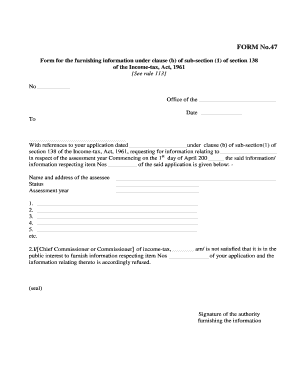 Form 47 for Income Tax Information Request