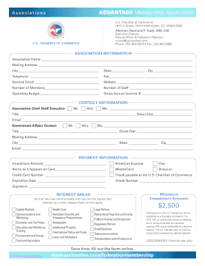 US Chamber of Commerce Association Advantage Membership Application
